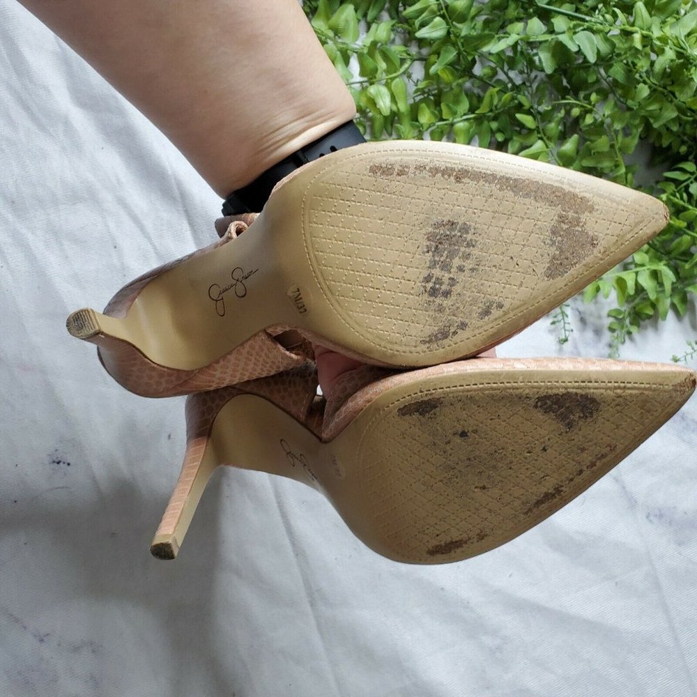 Jessica Simpson Coswell Blush Pink Snake Embossed Faux Leather Pointed Toe Pump - Picture 7 of 11